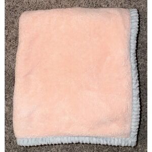 Chick Pea Baby Blanket Pink  White Sherpa  Gray Ribbed Trim Girl Lovey 30" X 36"